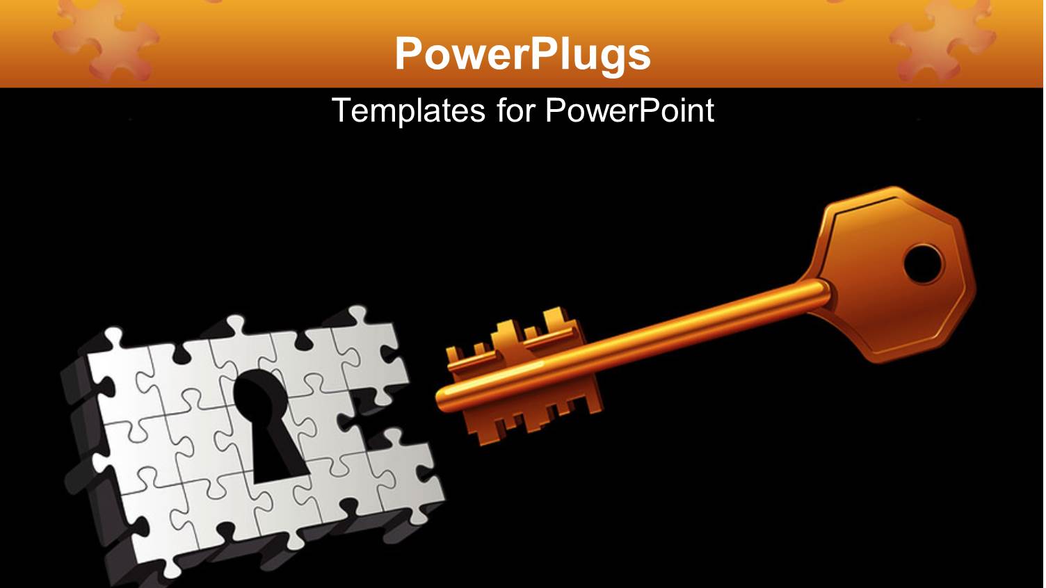 Orange Gold Key with Puzzle Keyhole on Black Background with Orange Top Margin