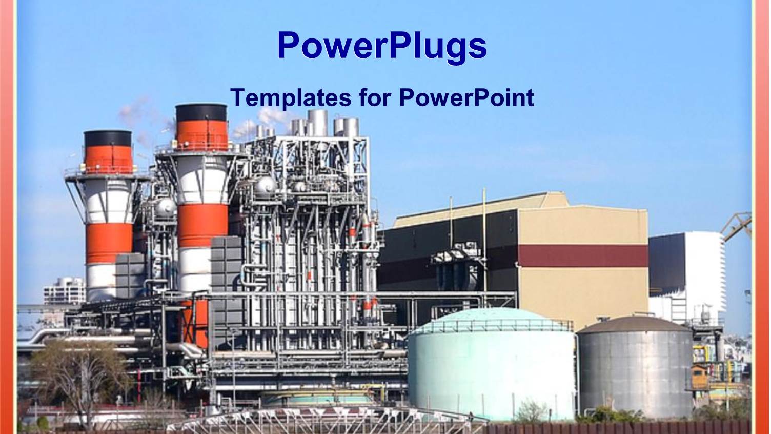 Orange and White Factory Buildings Against Clear Blue Sky