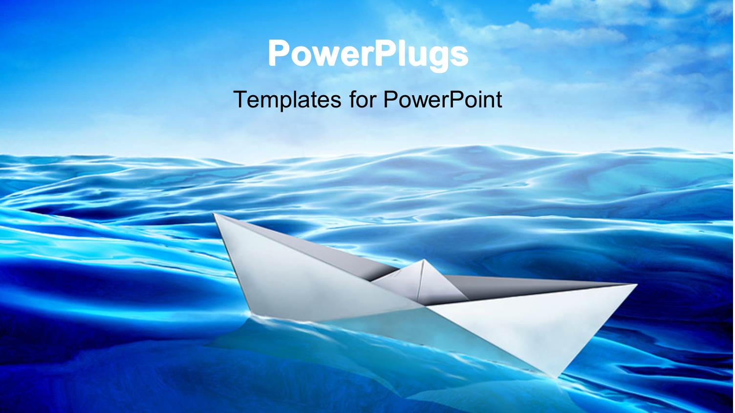 Origami Paper Boat Floating in Water with Clouds