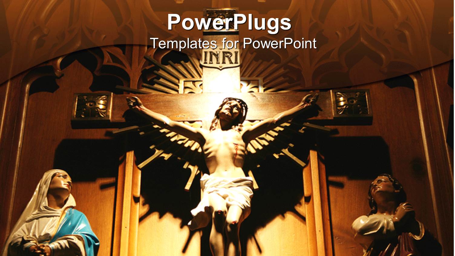 Ornate Carving of Jesus on Cross Between Two Onlookers