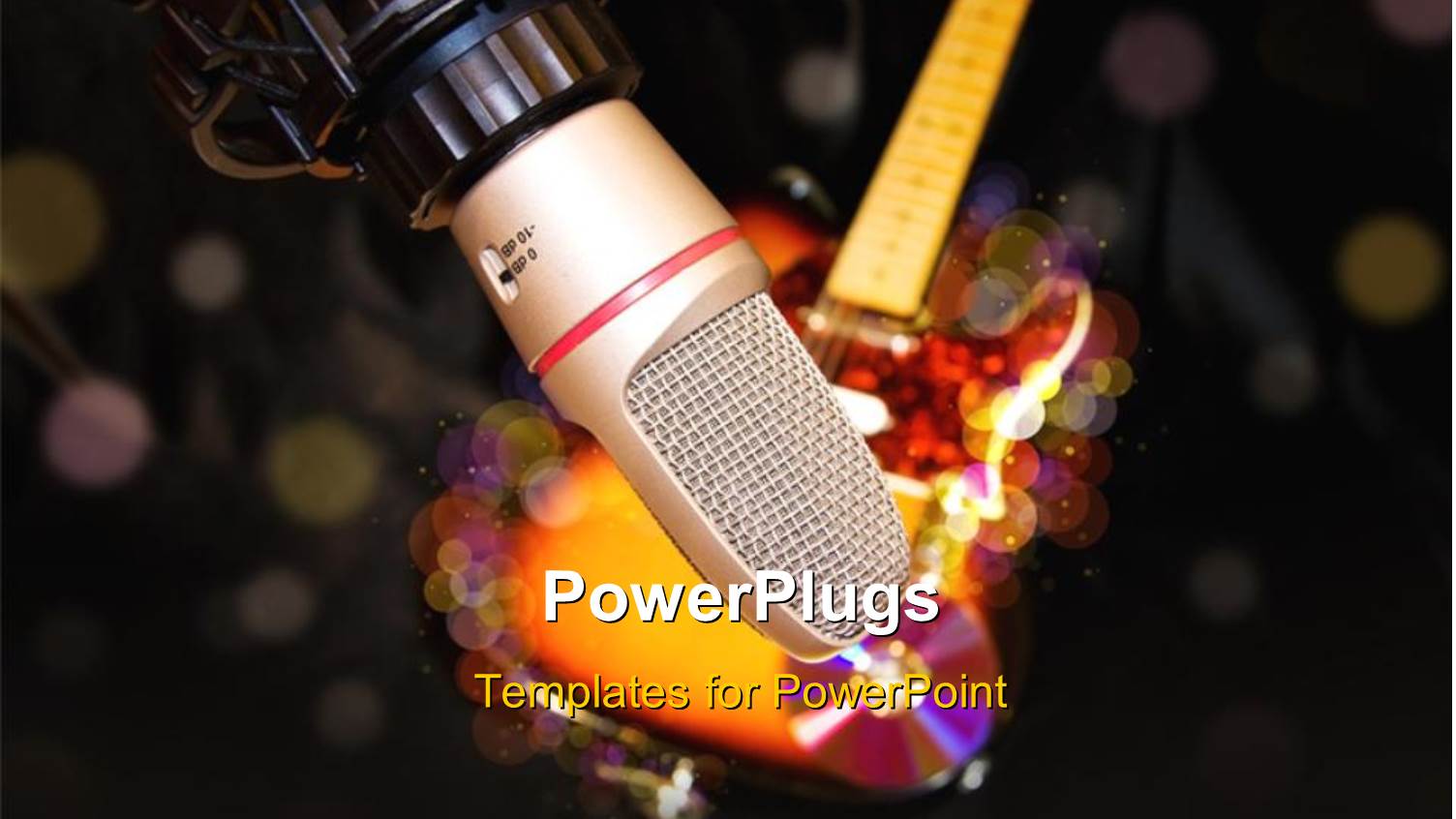 an Over Head Studio Microphone and a Guitar with Lights