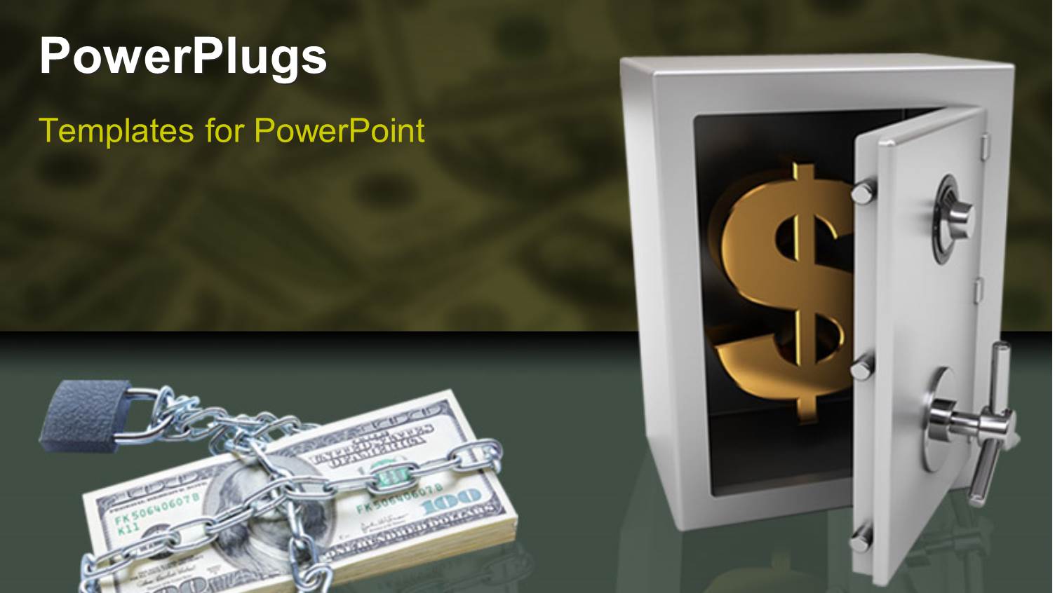 Padlock and Cain Round Dollar Bills with Gold Dollar Symbol in Steel Safe