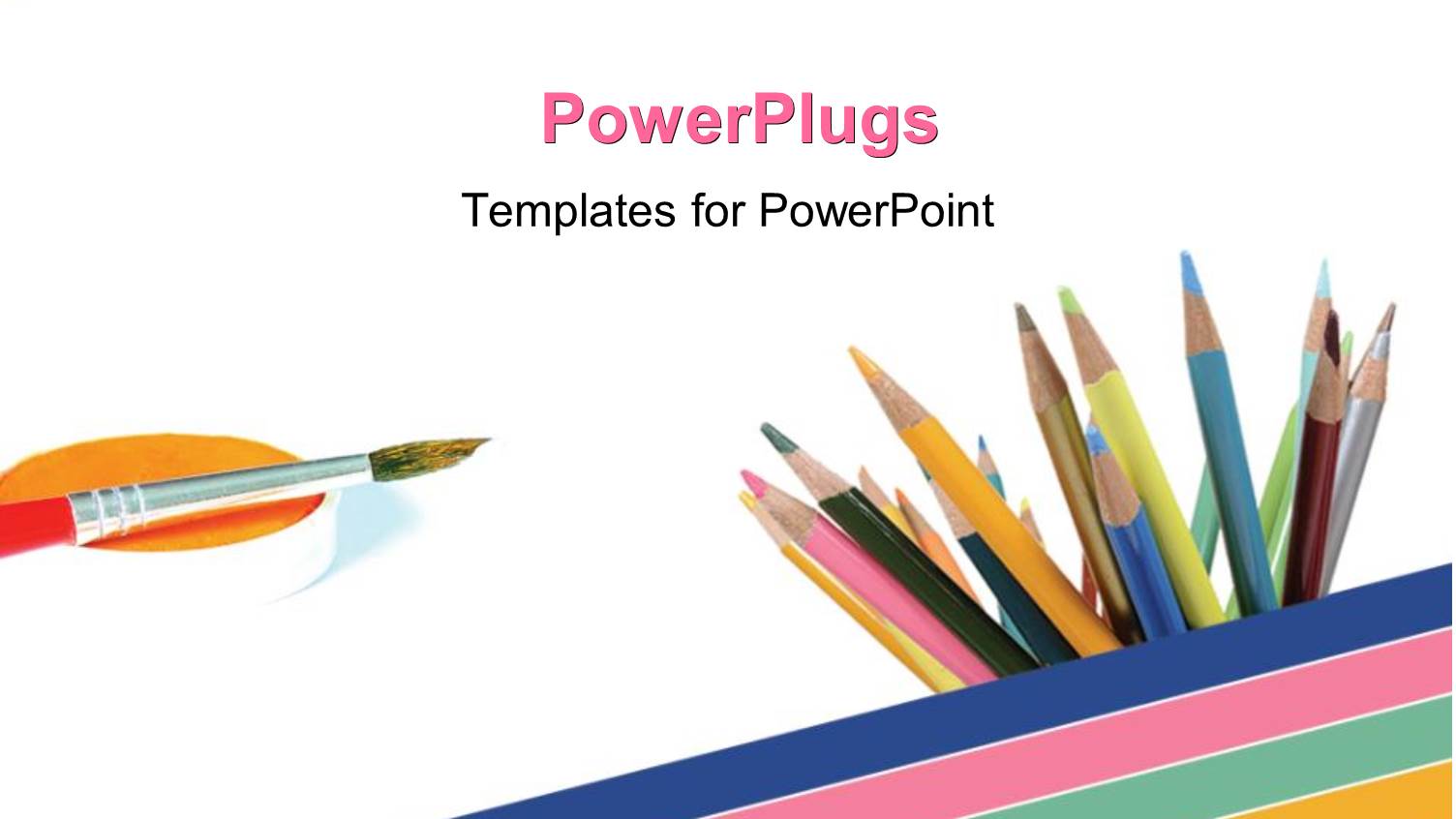 a Paint Brush and Lots of Color Pencils on a White Background