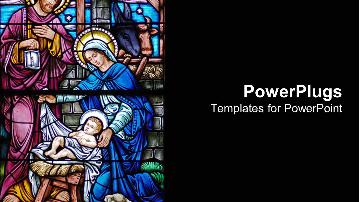 Painted Church Glass Window of the Birth of Jesus