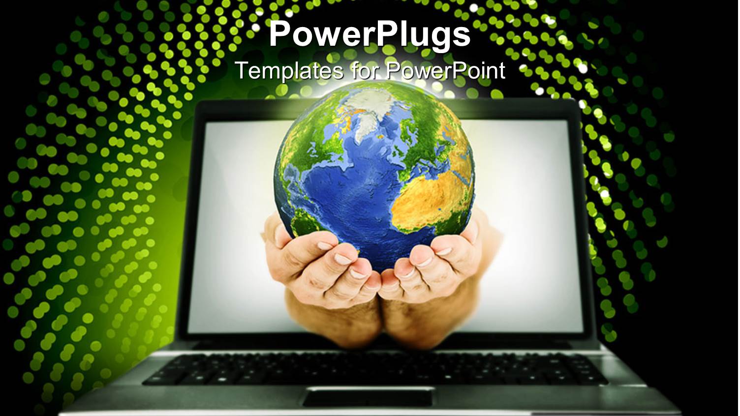 Pair of Adult Hands Holding an Earth Globe Through a Laptop