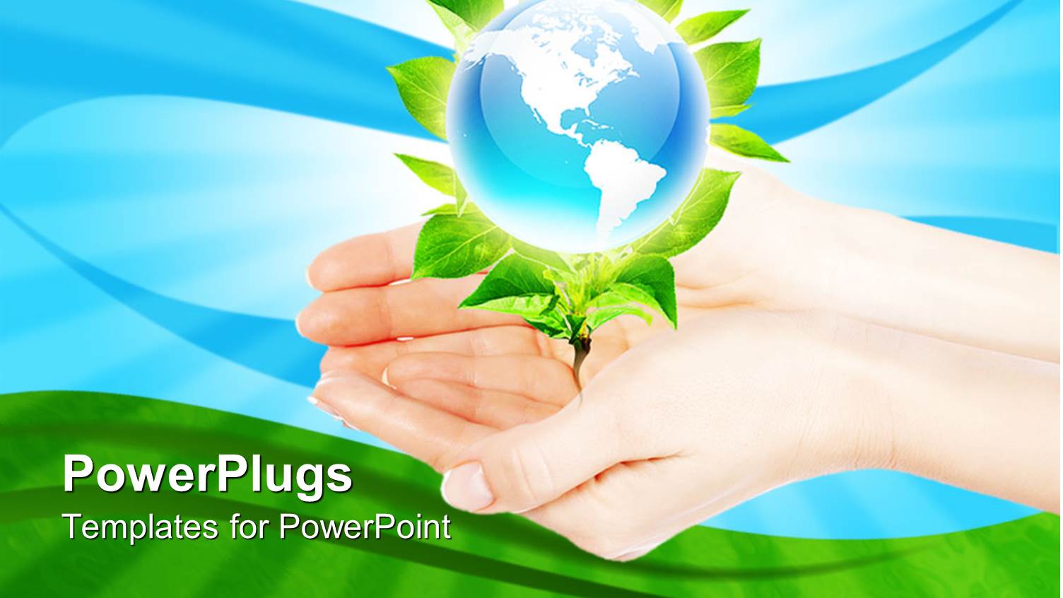 Pair of Adult Hands Holing a Plant with an Earth Globe