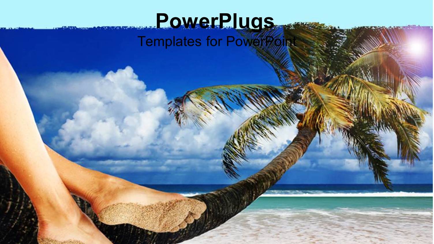 Pair of Female Legs Sitting on a Palm Tree