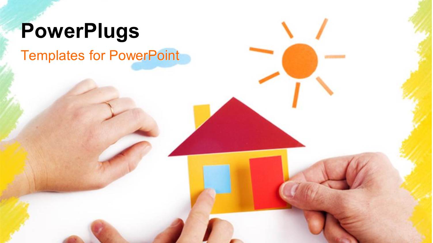 Pair of Hand with Color Paper Application of House with Color Frame