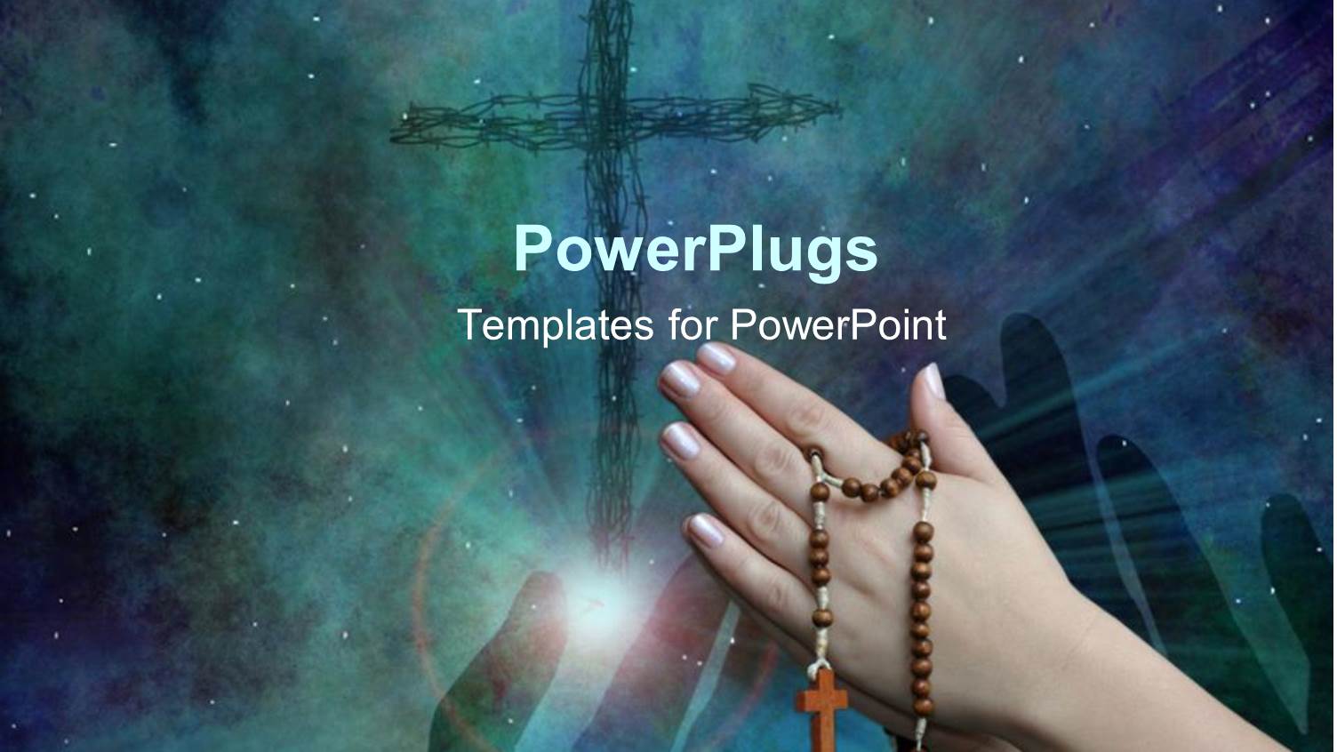 Pair of Hands Holding a Rosary with a Cross on the Background