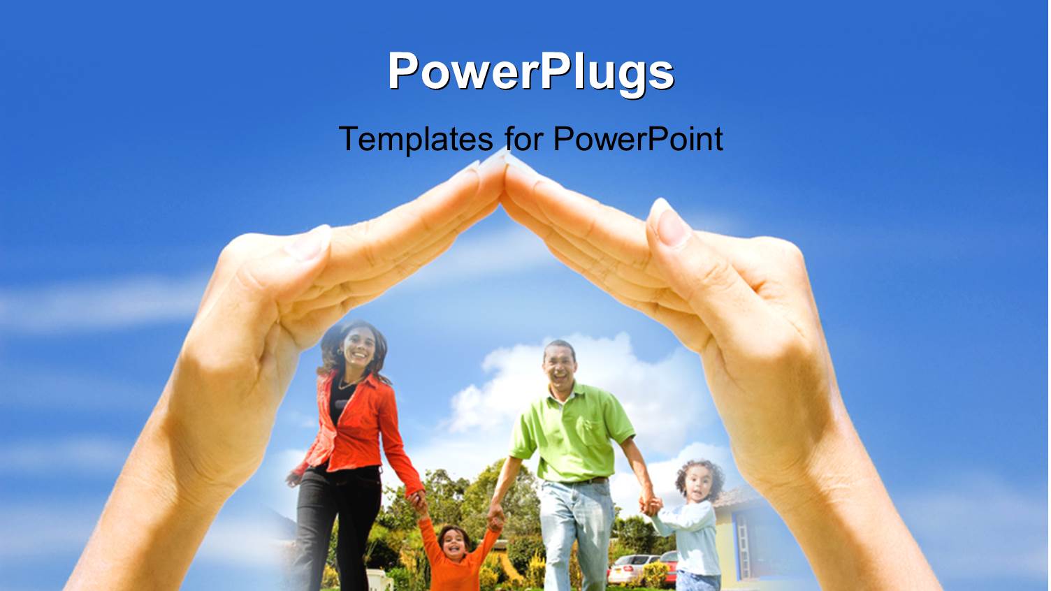 a Pair of Hands Hovering Over a Family of Four