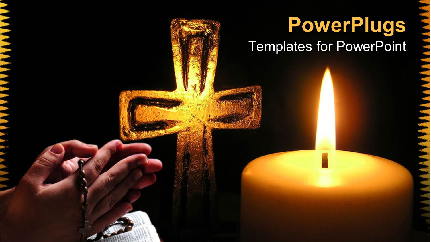 a Pair of Hands Praying and Holding a Rosary and a Candle