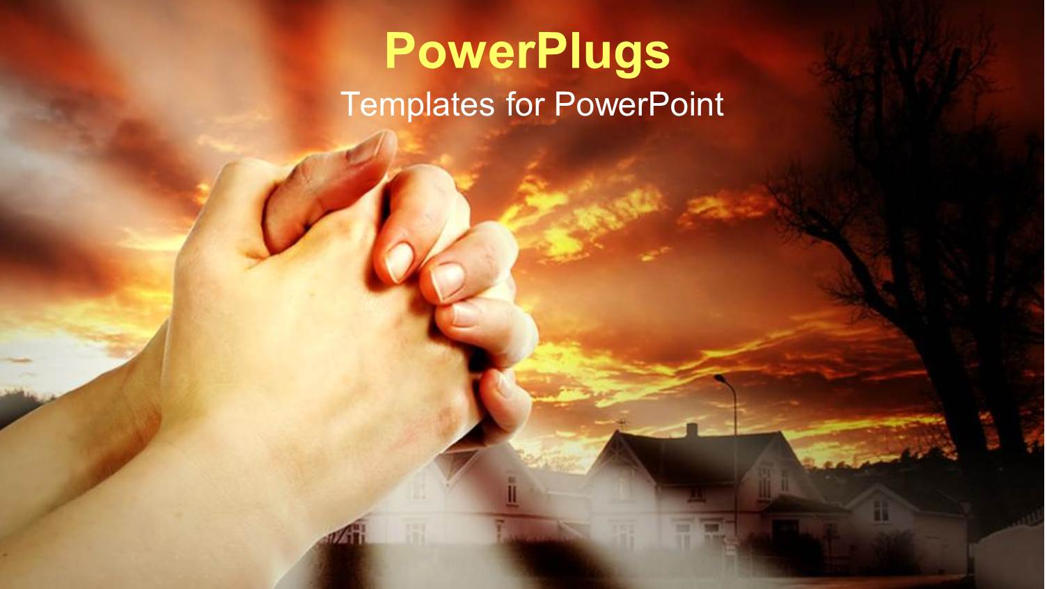 a Pair of Hands Praying with Red Sky in the Background