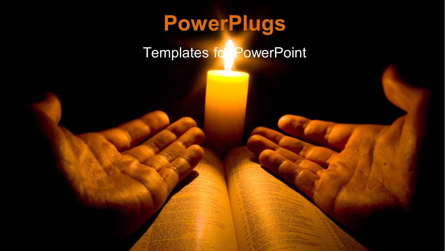 a Pair of Open Hands on a Bible with a Bright Candle