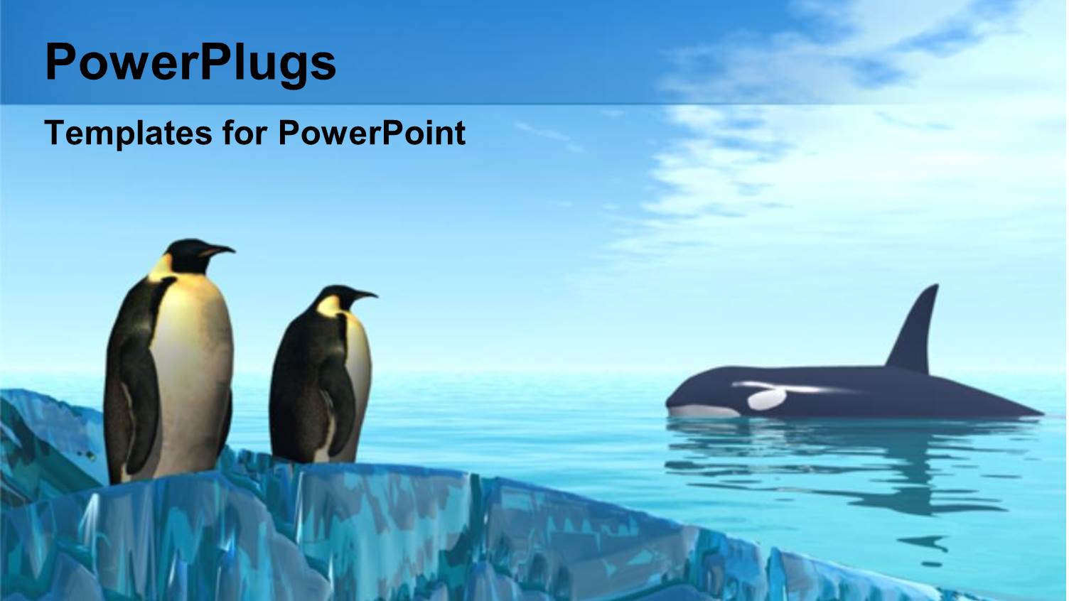 a Pair of Penguins Together with Shark in the Background