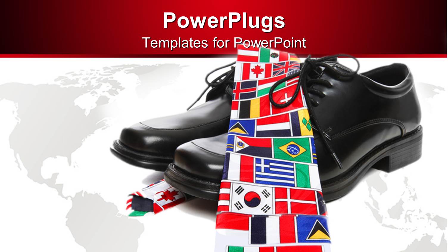 Pair of Shoes with a Tie of Different Flags on it