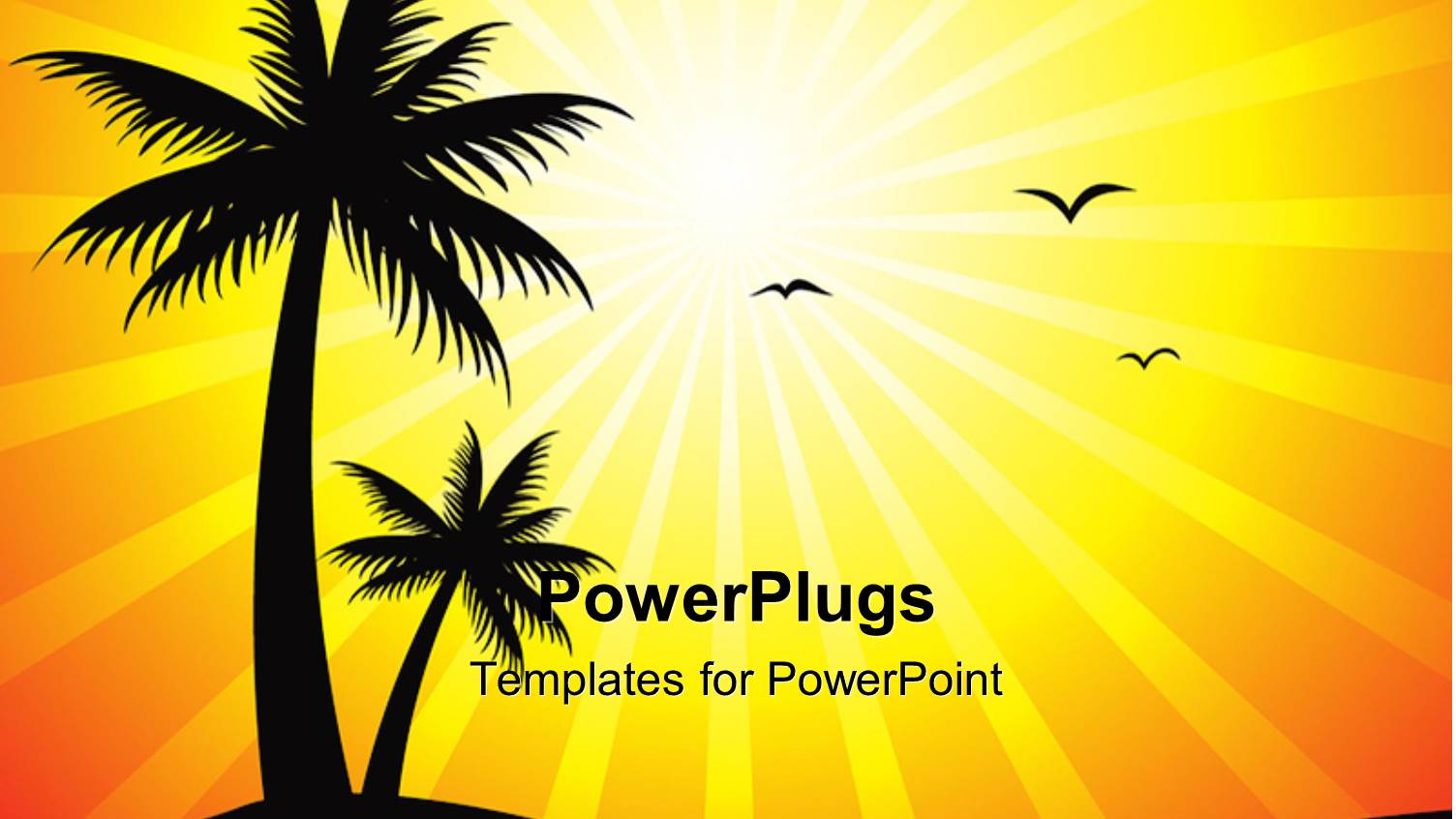 a Palm Tree with Birds and Sun in the Background