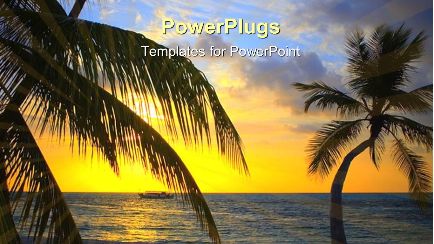 Palm Trees on the Beach with Beautiful Ocean Water and a Cruise Ship, Sun Rays and Sky at Sunset