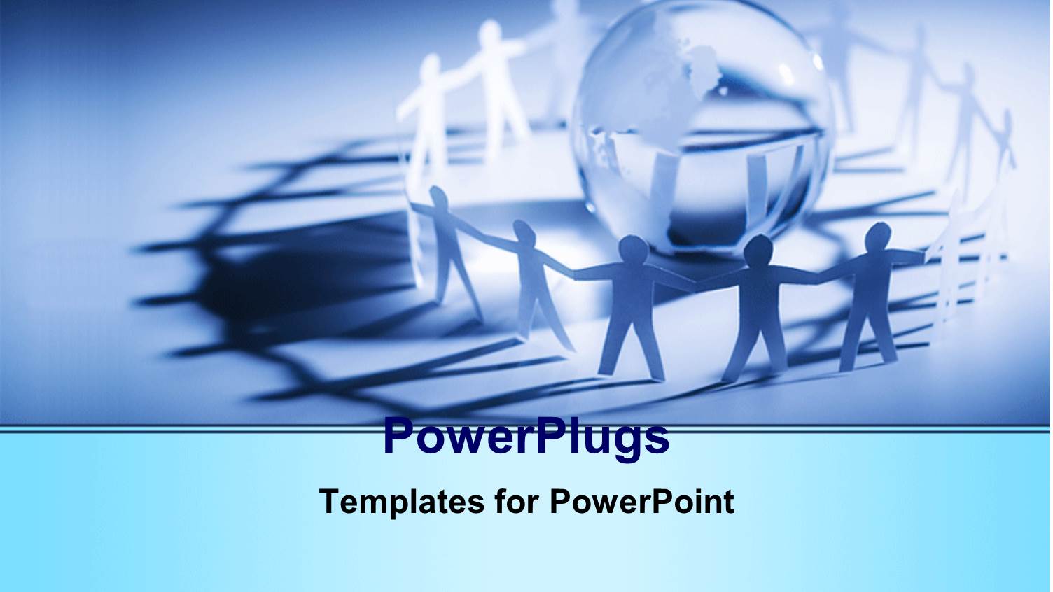 Paper People Standing Around Globe and Holding Hands with Blue Color