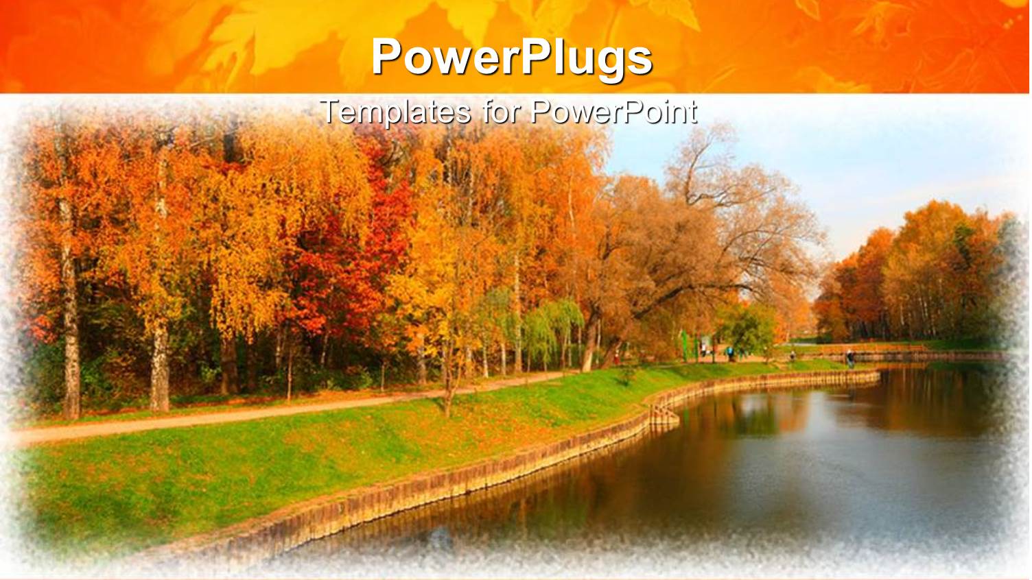 Park with Water and Train with Trees in Autumn Fall Season