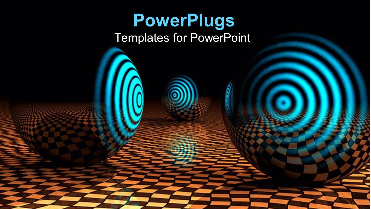 Partly Transparent Spheres with Glowing Glossy Blue Target on Abstract Checkered Floor