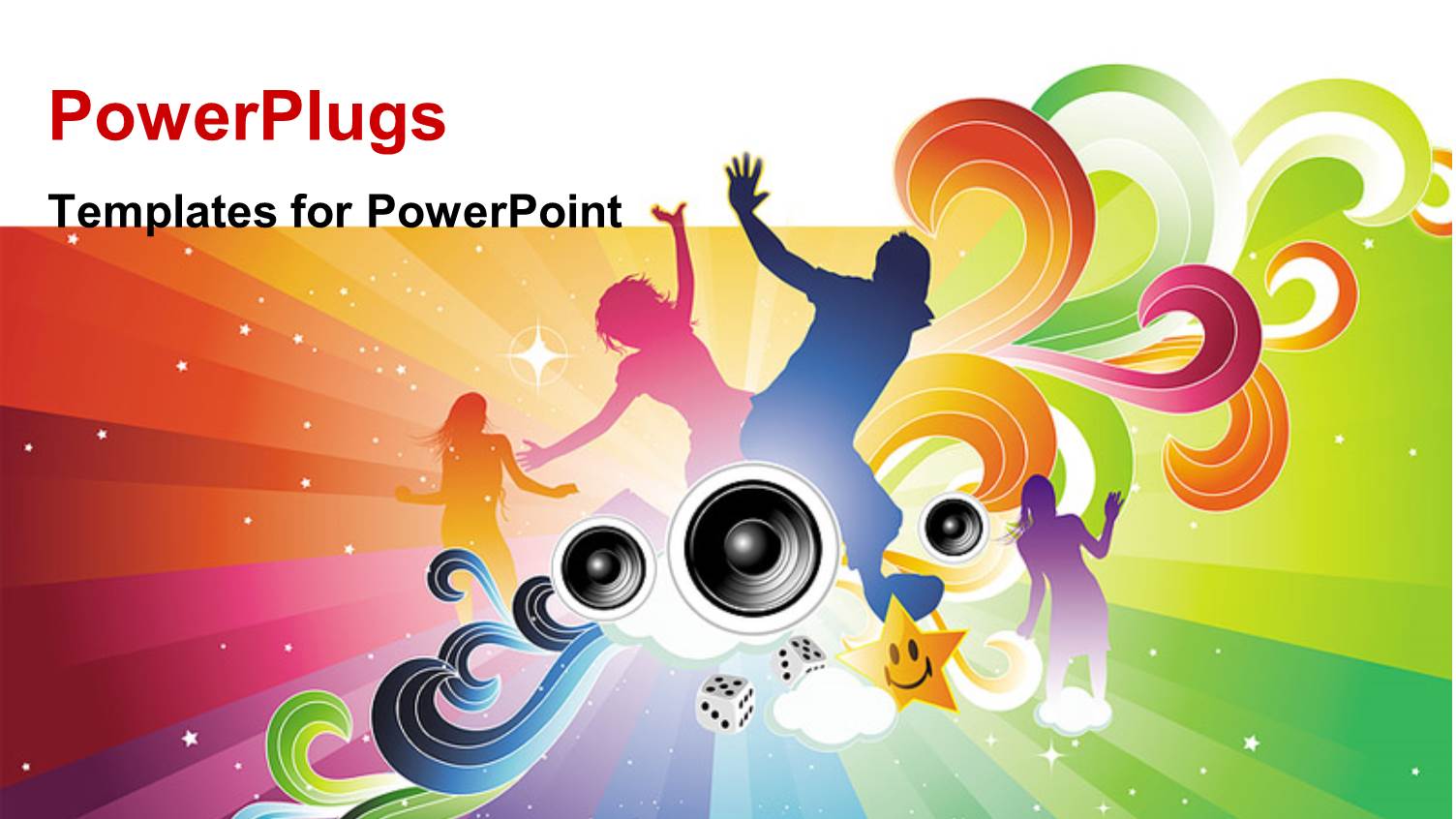 Party Depiction with People Dancing Over Colorful Background and Speakers