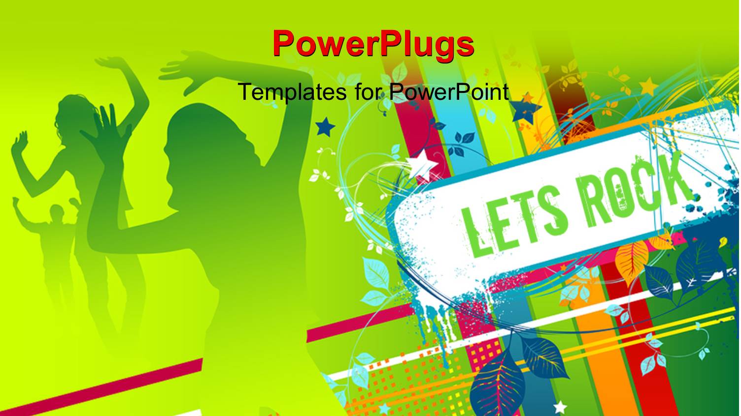 Party Depiction with Silhouette of Dancers and Signpost Reading LETS ROCK