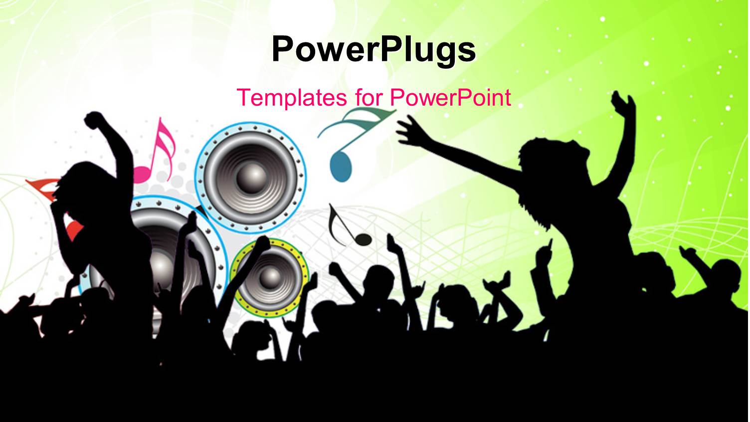 Party Depiction with Silhouette of People, Music Symbols and Speakers