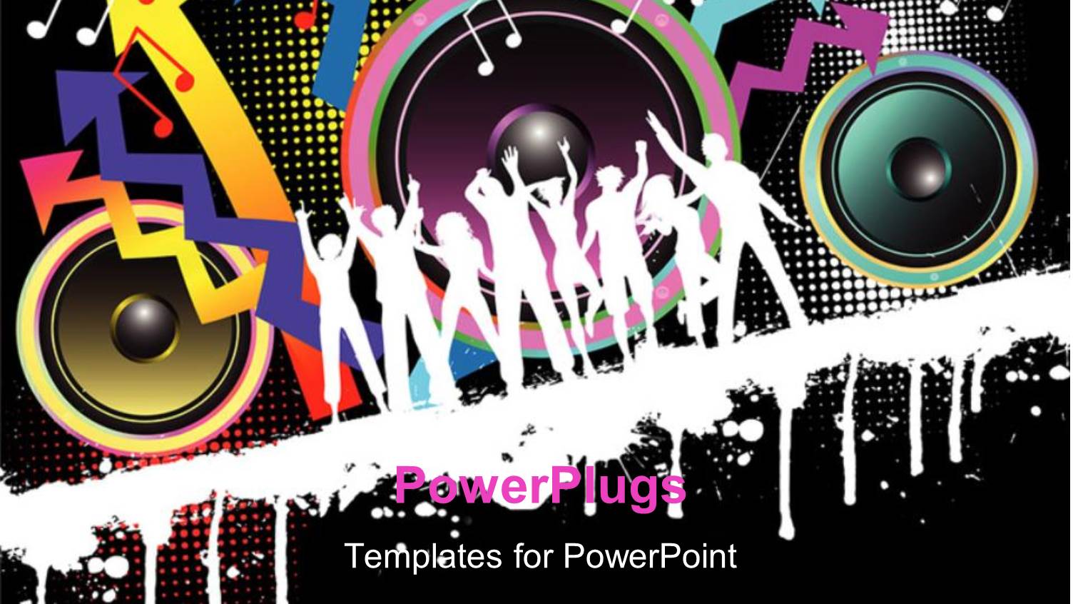 Party Theme , with Silhouettes Dancing with Speakers