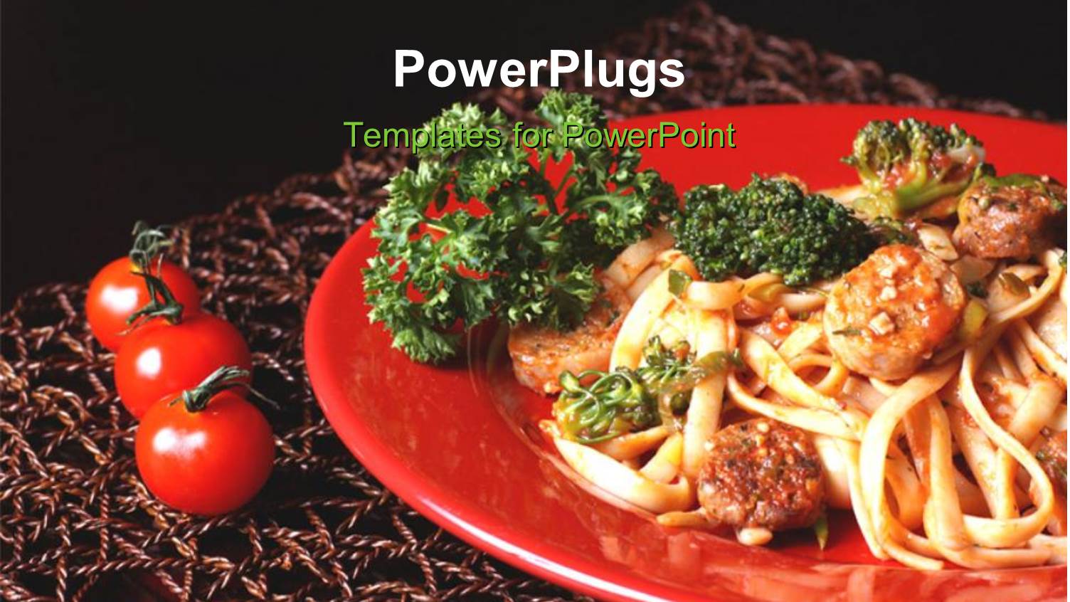 Pasta with Sausages and Broccoli in Red Plate with Table Mat