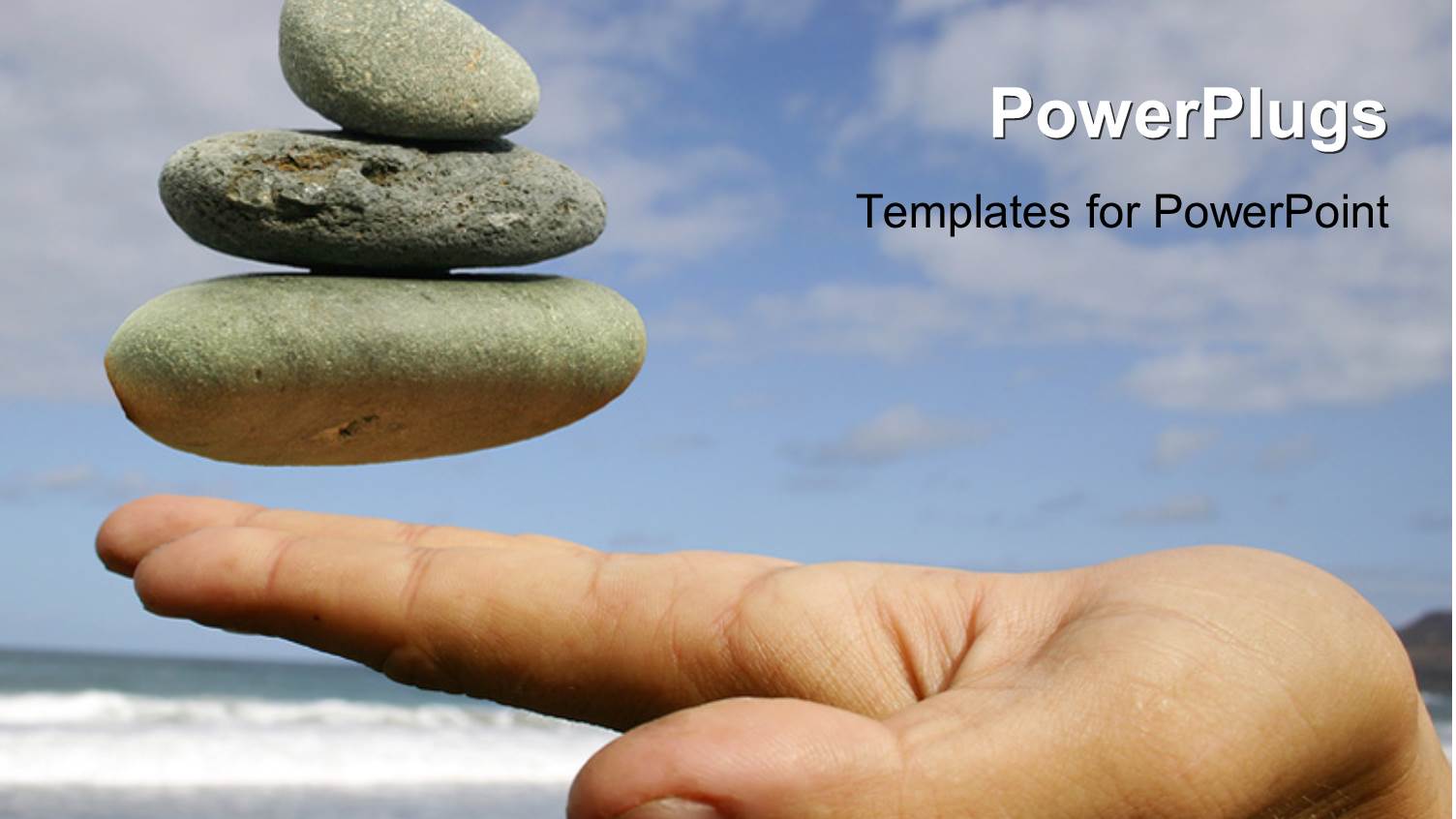 Pebbles Floating at Fingertips with Seashore