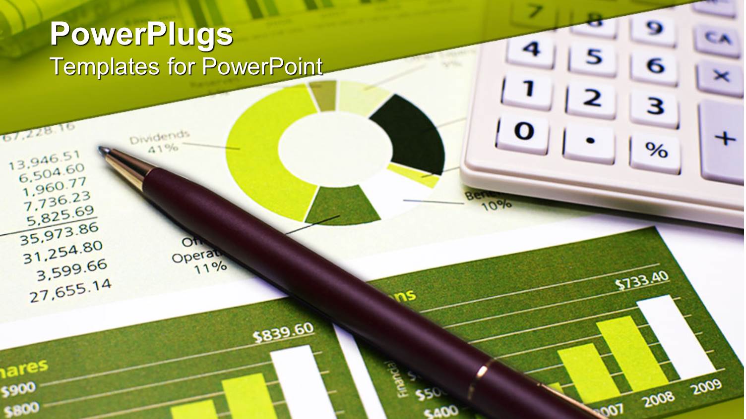 a Pen on a Financial Report Along with a Calculator