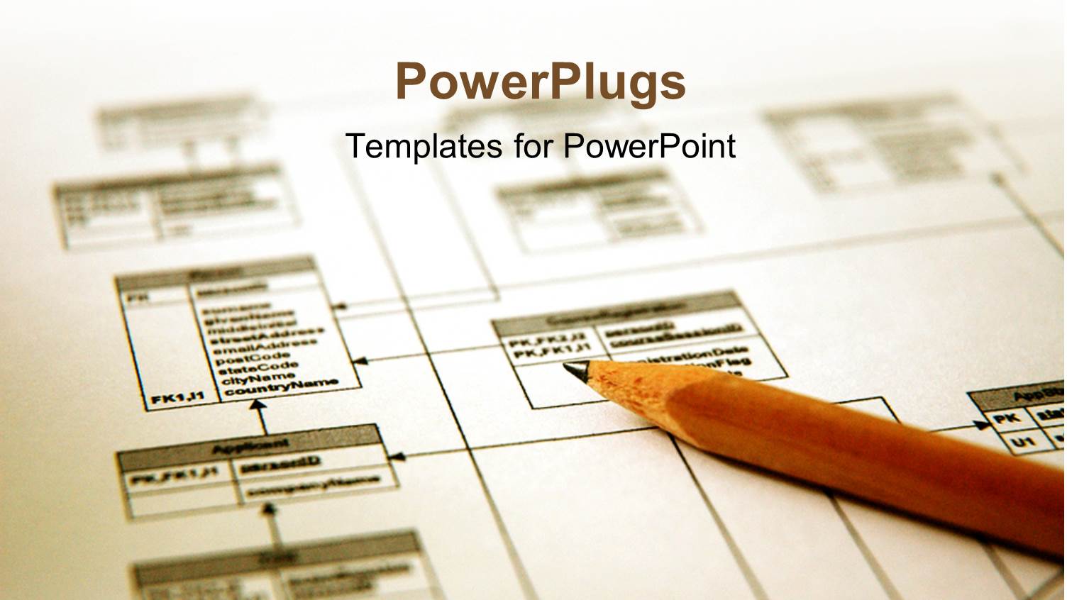 Pencil with a Printout of a Database Schema with White Color