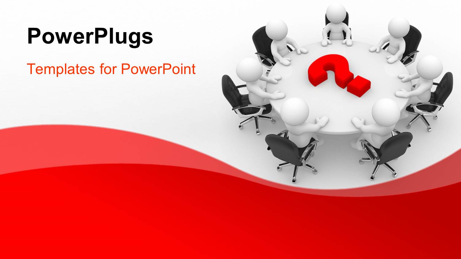 People at Conference Table and Question Mark at the Center with Red Curves