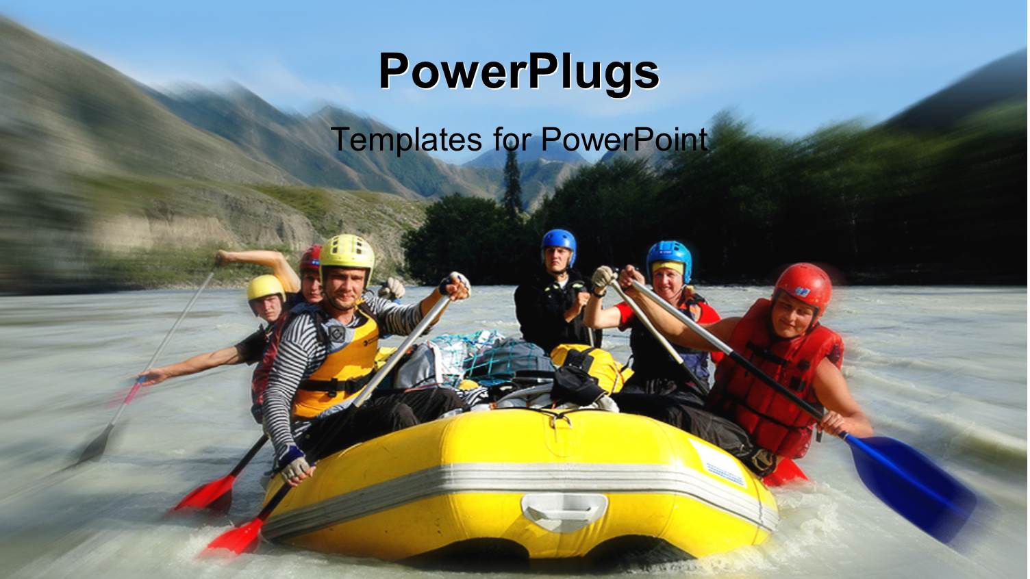 People Enjoying Rafting in the River with Mountains