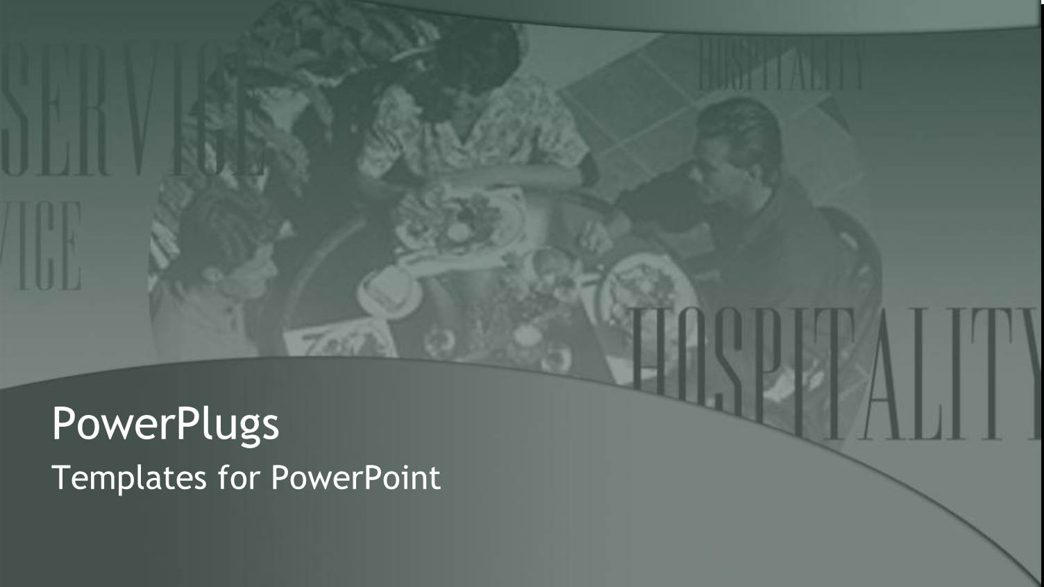 People Sitting Around a Table Eating and a Text which Spell Out the Word :Hospitality