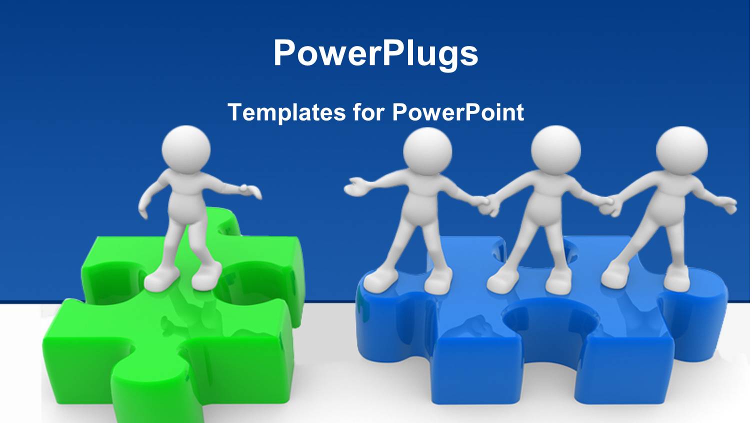 People Standing on the Blue Puzzle are Pulling the Person on Green Puzzle to their Side with Blue Color