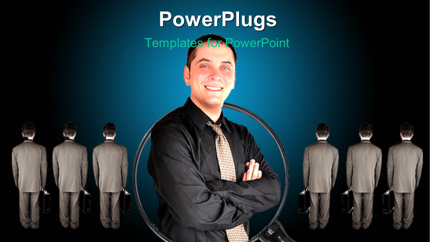 a Person Inside the Magnifying Glass with Bluish Background