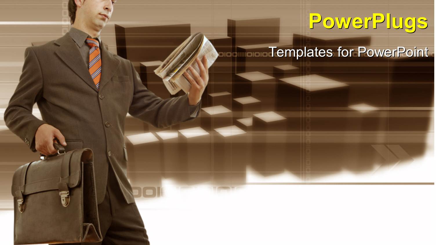 a Person with a Newspaper and a Bag with Boxes in the Background