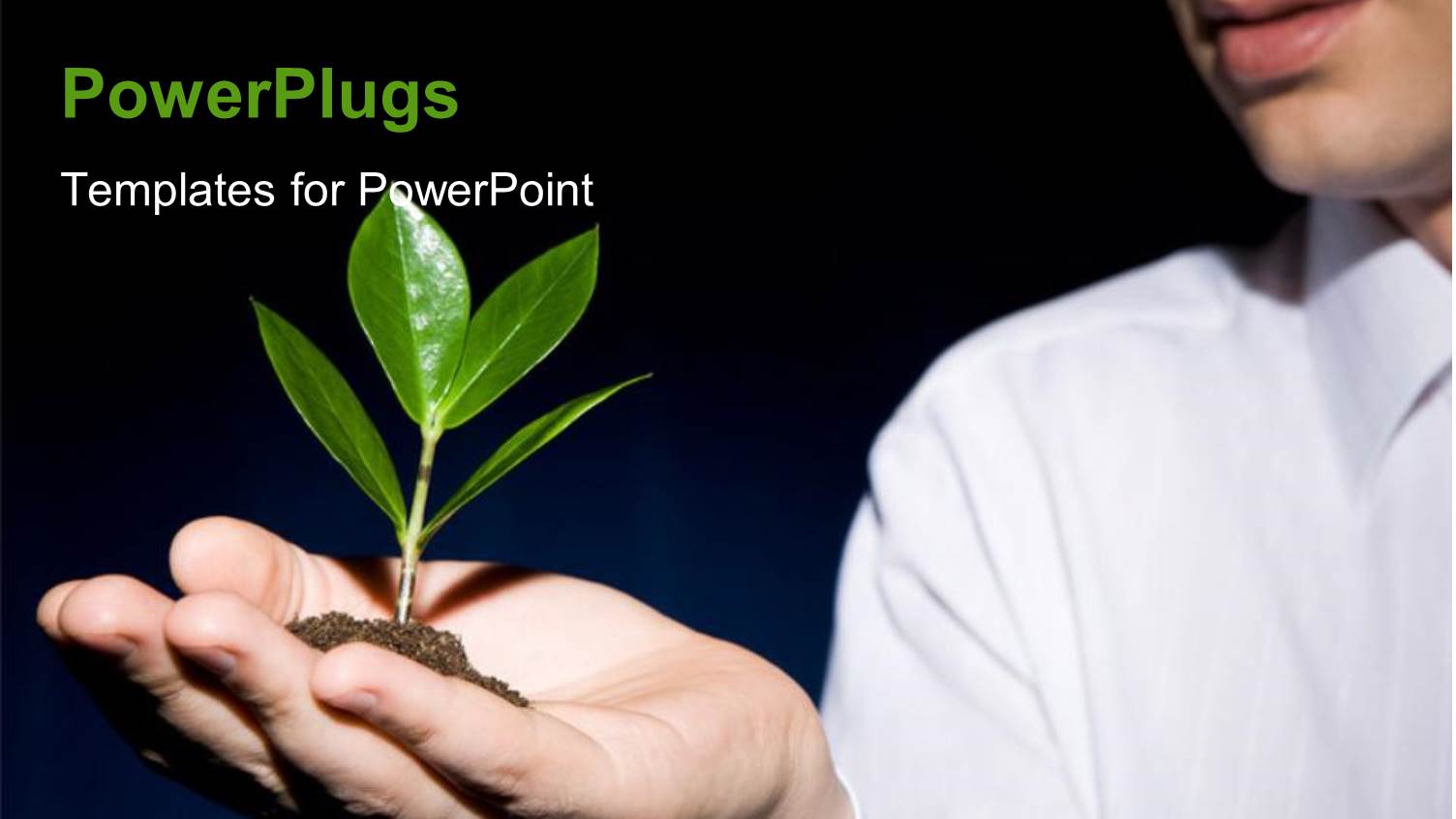 a Person with a Plant and Bluish Background