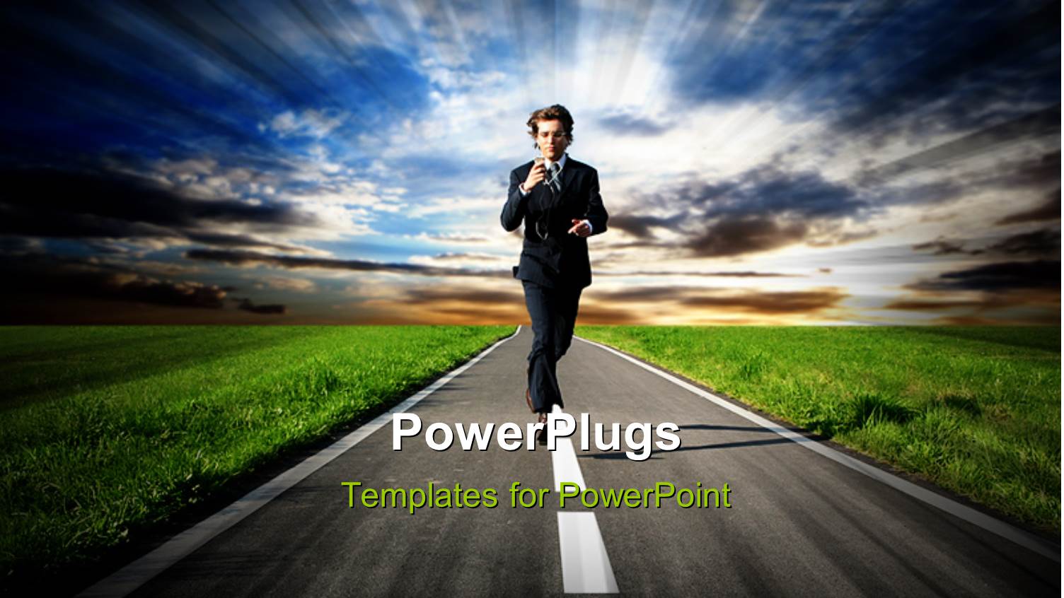 a Person Running Late for the Job with Clouds in Background