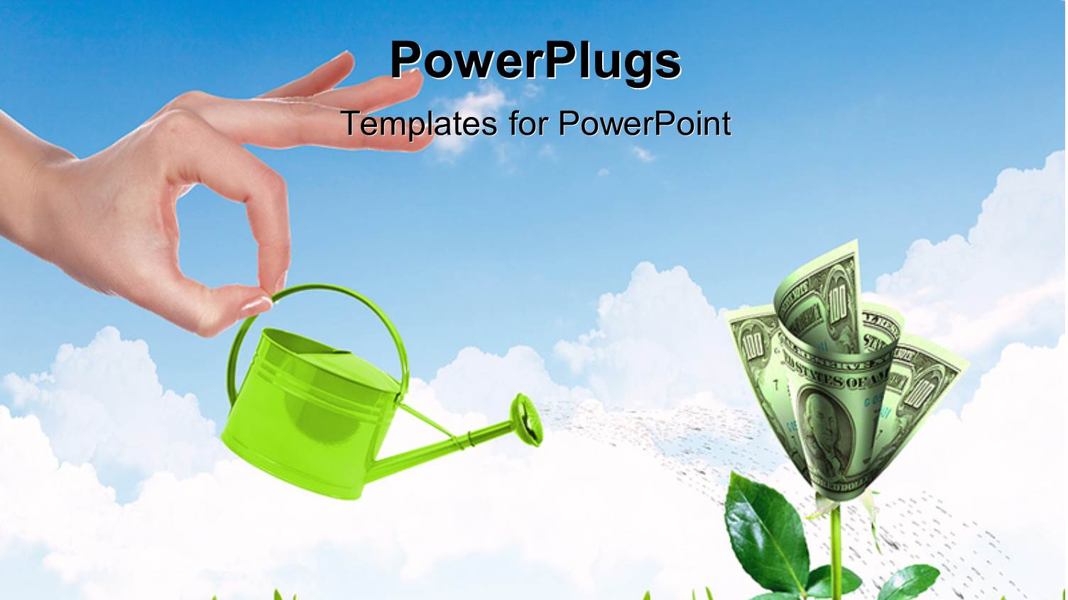 a Person Watering the Money Plant with Clouds in Background