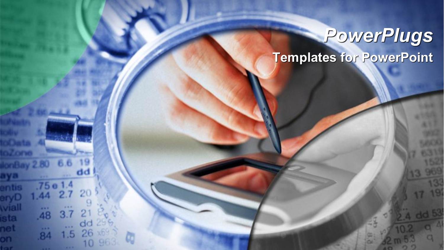 a Person Writing on an Electronic Pad and Number Sin the Background