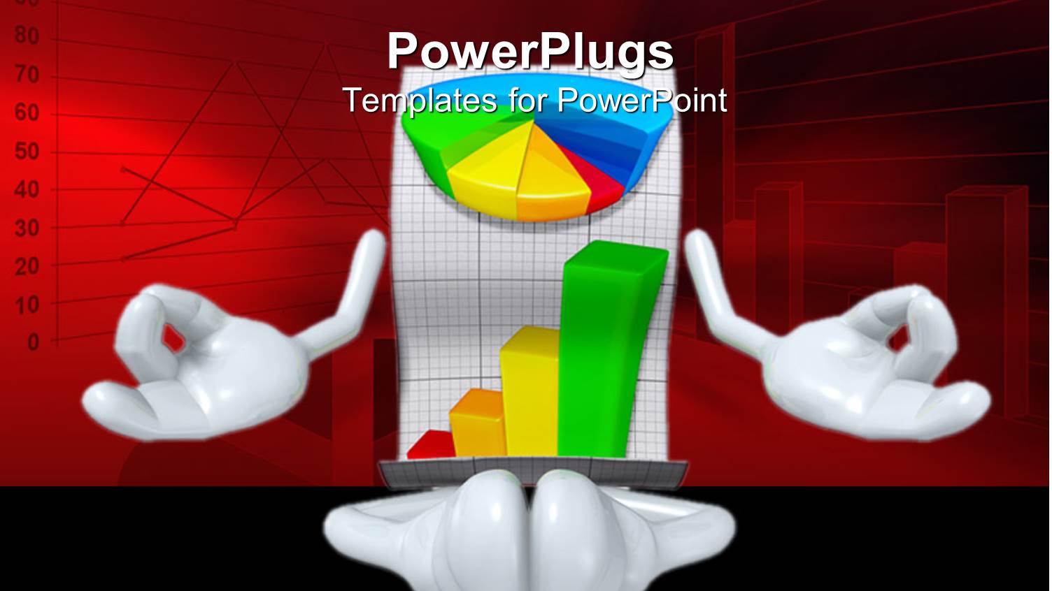 Personified Business Graphs Meditating in Front of Red Background