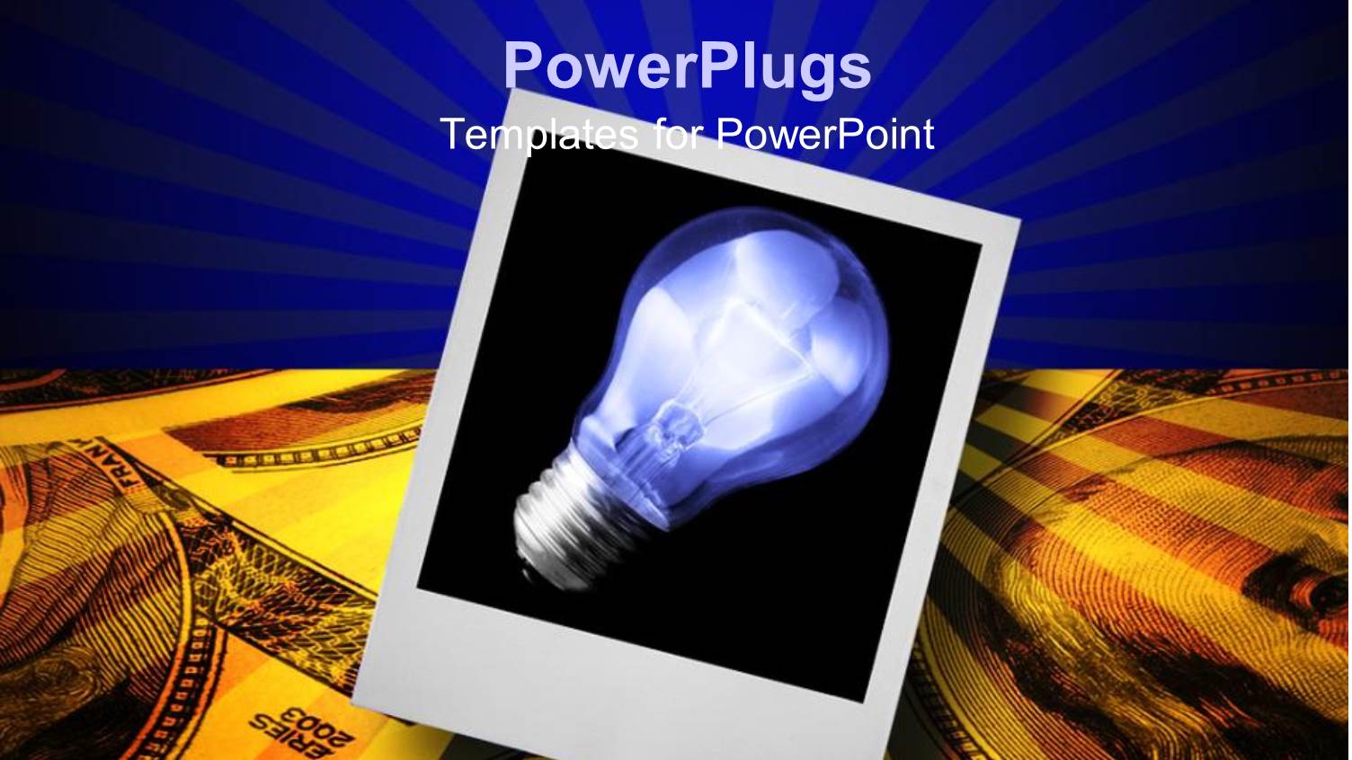 Photograph of Blue Light Bulb with Dollar Bills and Red Stripes, Business Ideas, Finance, Investing