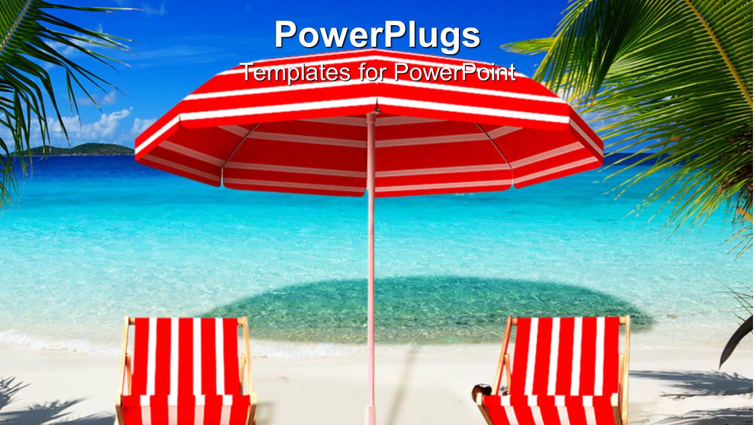 Picture of a Red and White Beach Setting with Blue Sky