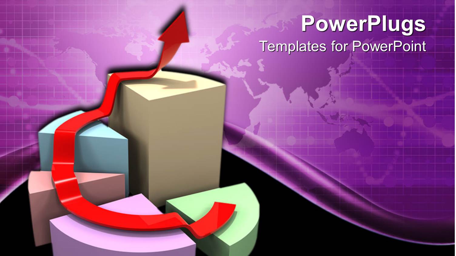 a Pie Chart with a Growth Arrow and Purple Background