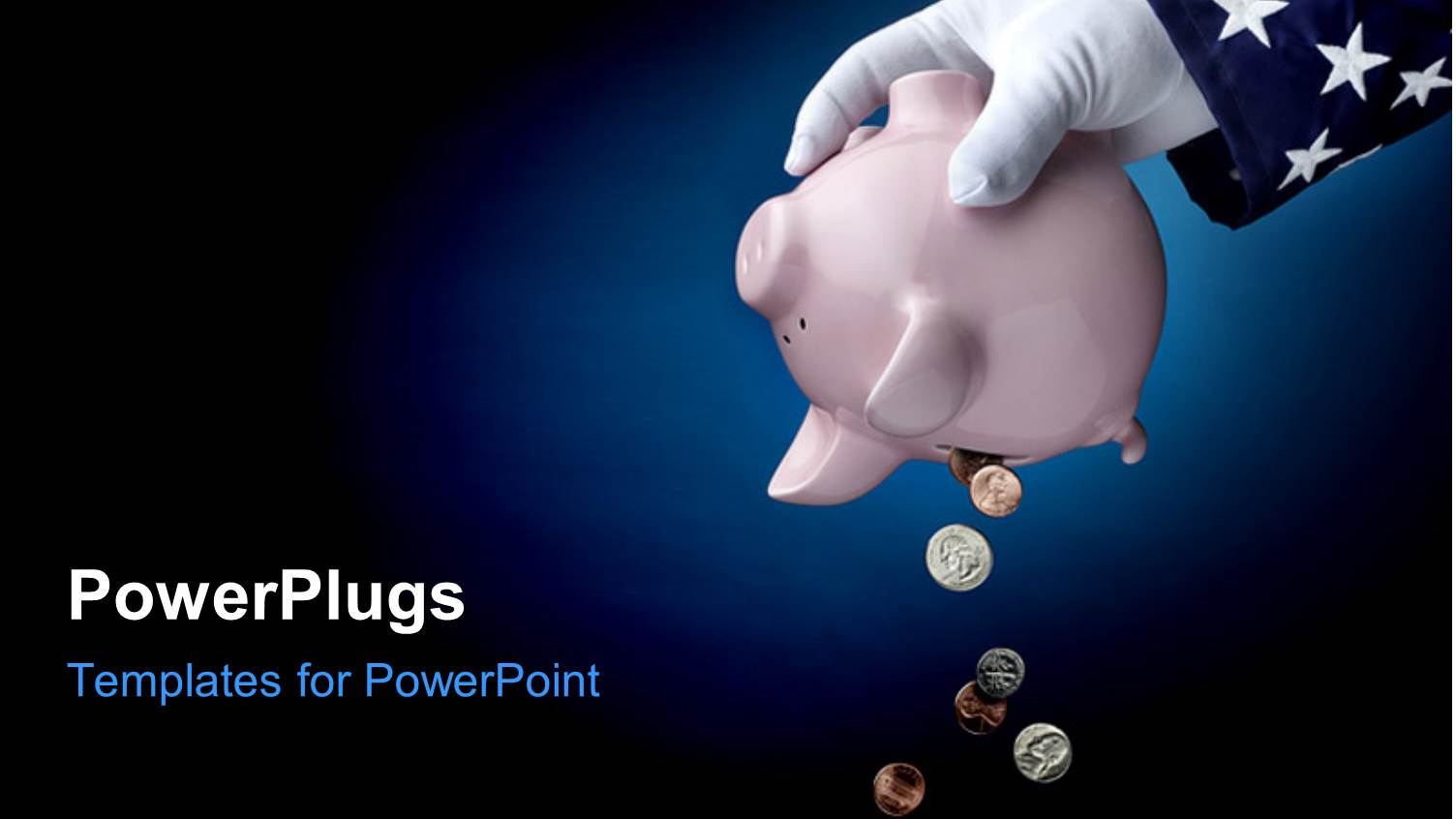 a Piggy Bank in a Hand with Glove and Bluish Background