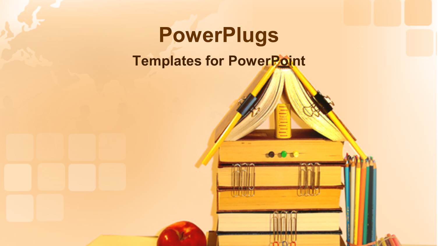 a Pile of Books Arranged in Form of a House with an Apple