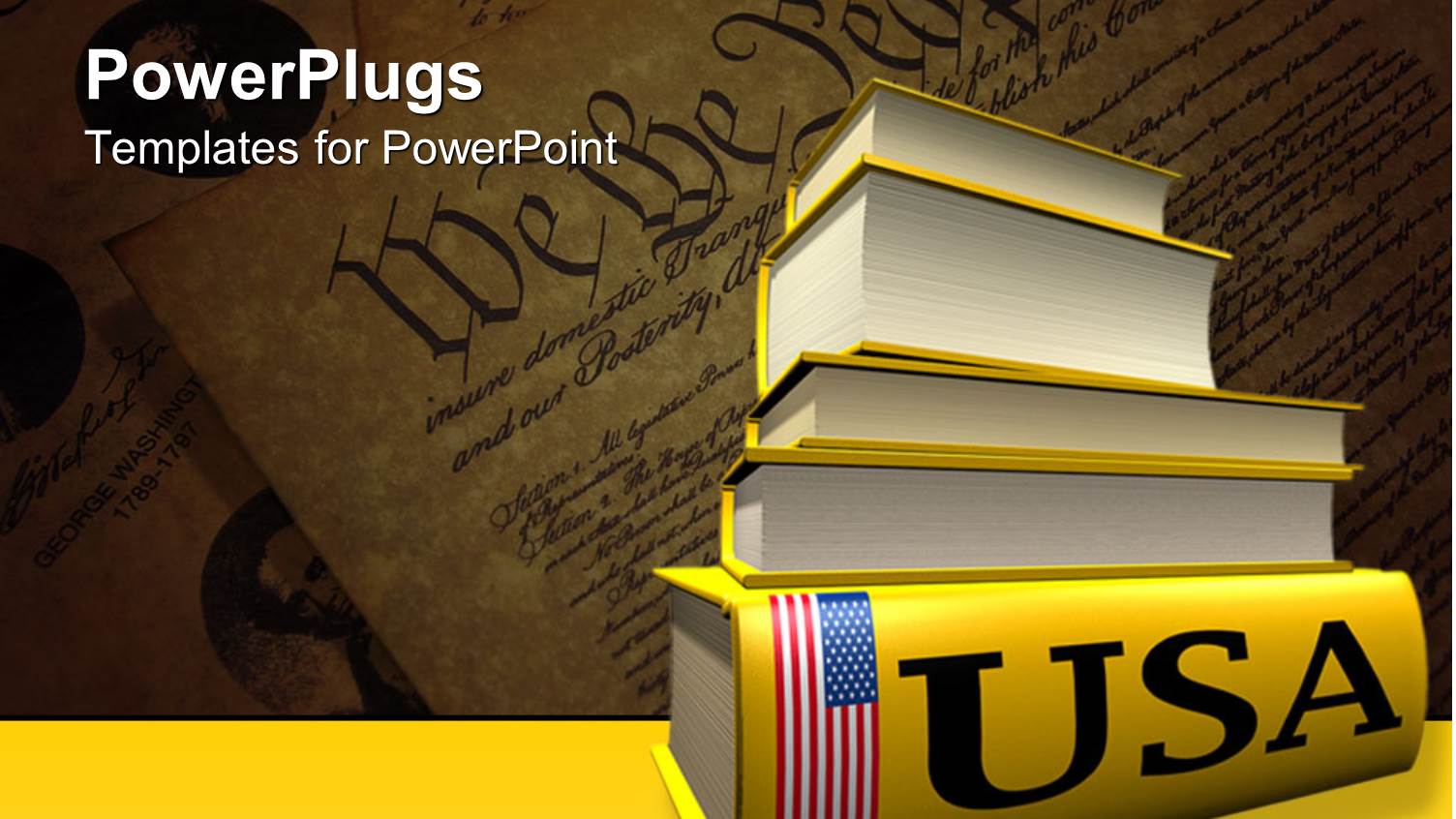 Pile of large Yellow Colored Books Laying on United States Constitution