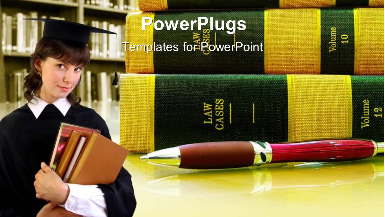 Pile of Law Books with Pen and Lady in Law Attire